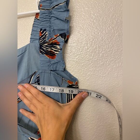 Anthropologie Bel Kazan Blue Floral Evie wide leg jumpsuit l organic cotton L - Picture 3 of 16